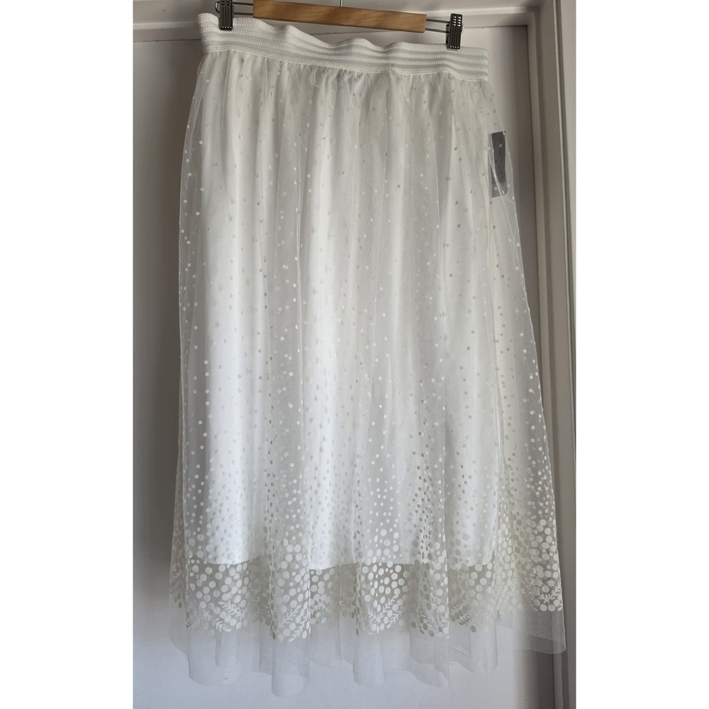 NWT Metrowear Skirt Size M White Polka Dot Midi Boho Women Sheer Layered